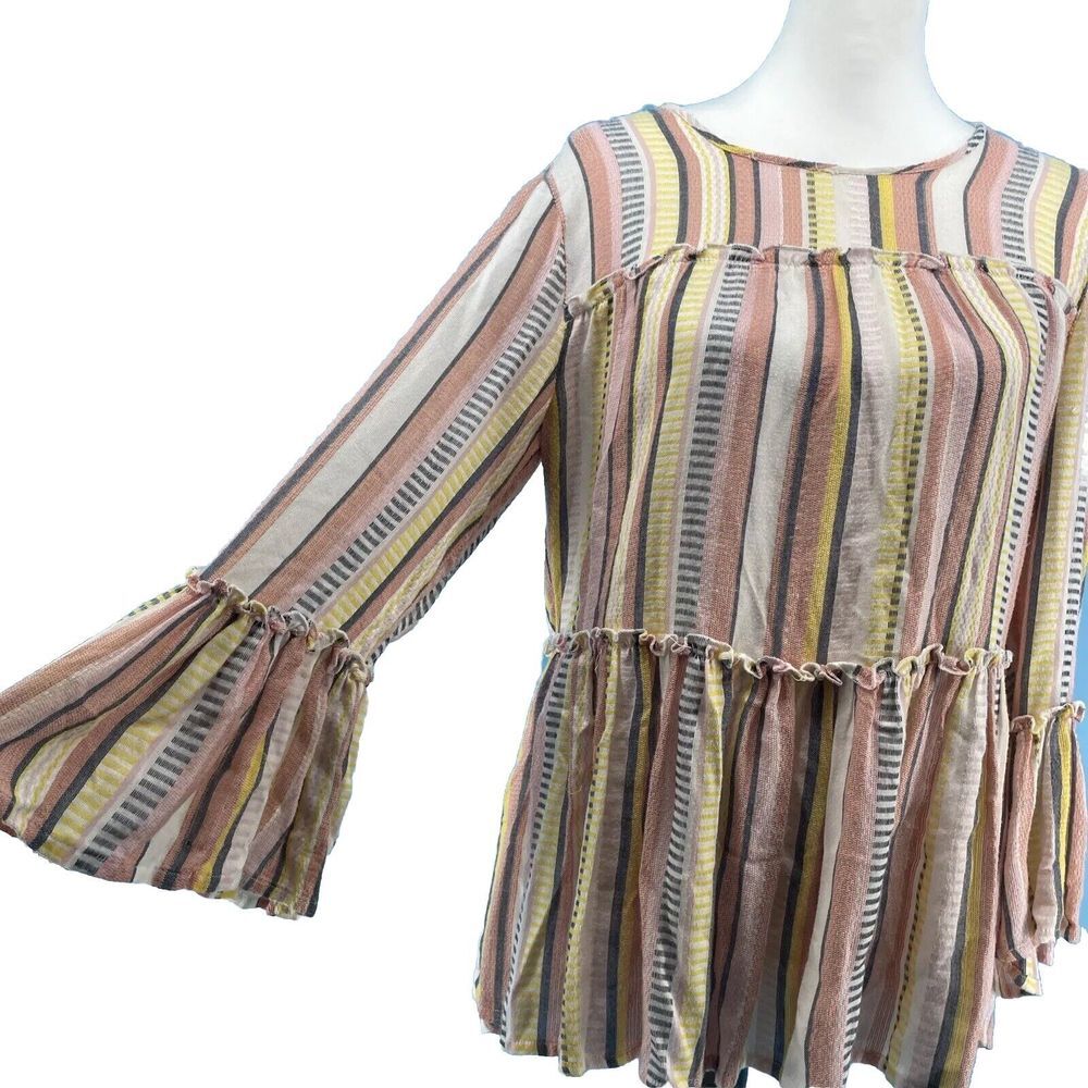 Mi Ami Boho Top Women's Medium Rayon Festival‎ Western Coastal Fairy Bell Sleeve